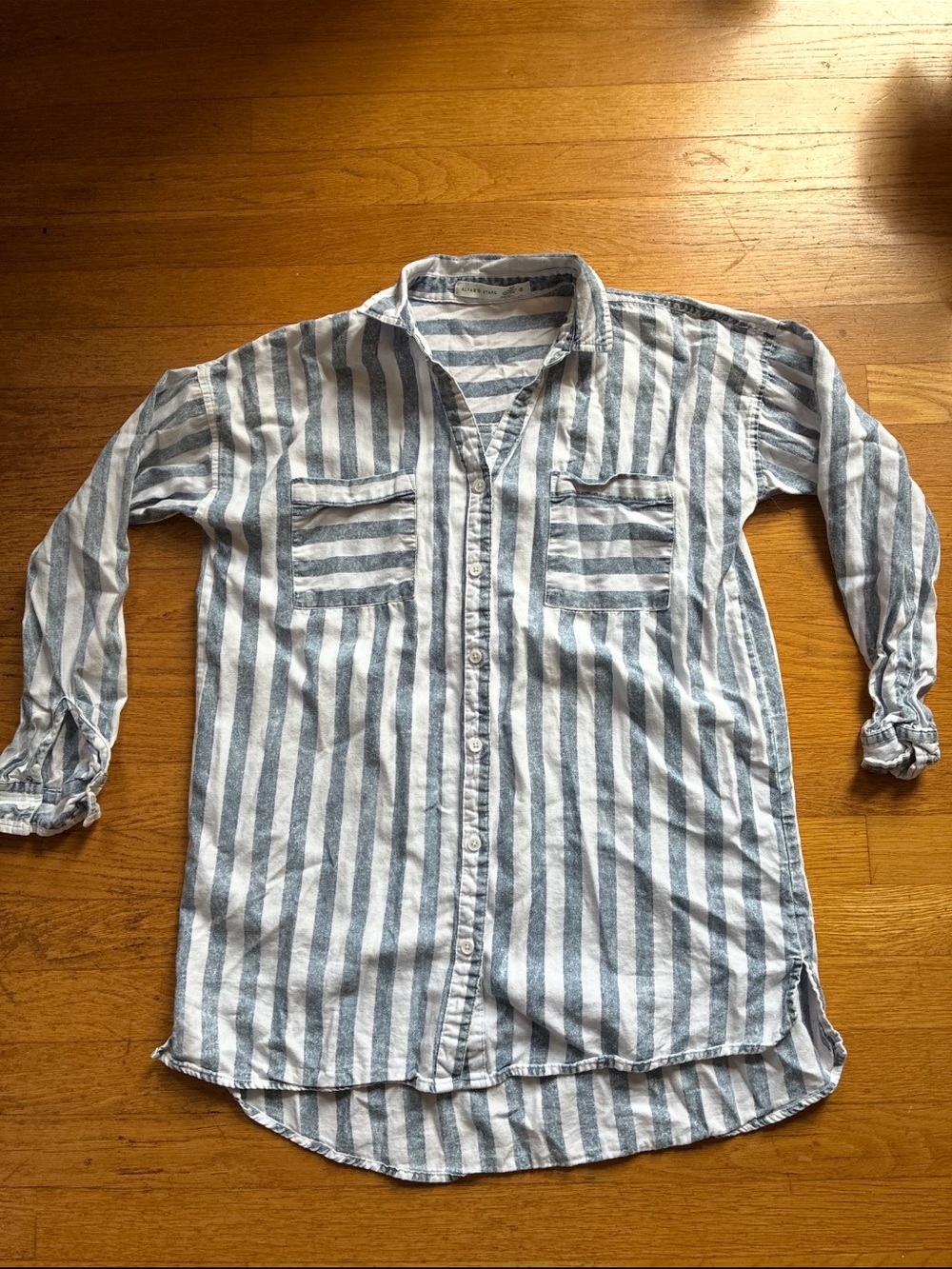Altar’d State Striped Blue and White Long-Sleeve Button-Up Shirt